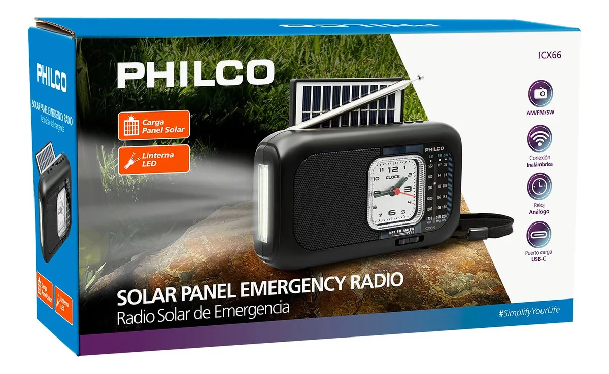 Radio Solar De Emergencia Bt-am/fm/sw Philco ICX66 Negro Negro