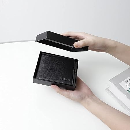 Billetera minimalista para hombre, de cuero duradero, doble pliegue, de gran capacidad, con caja de regalo  DEABOLAR