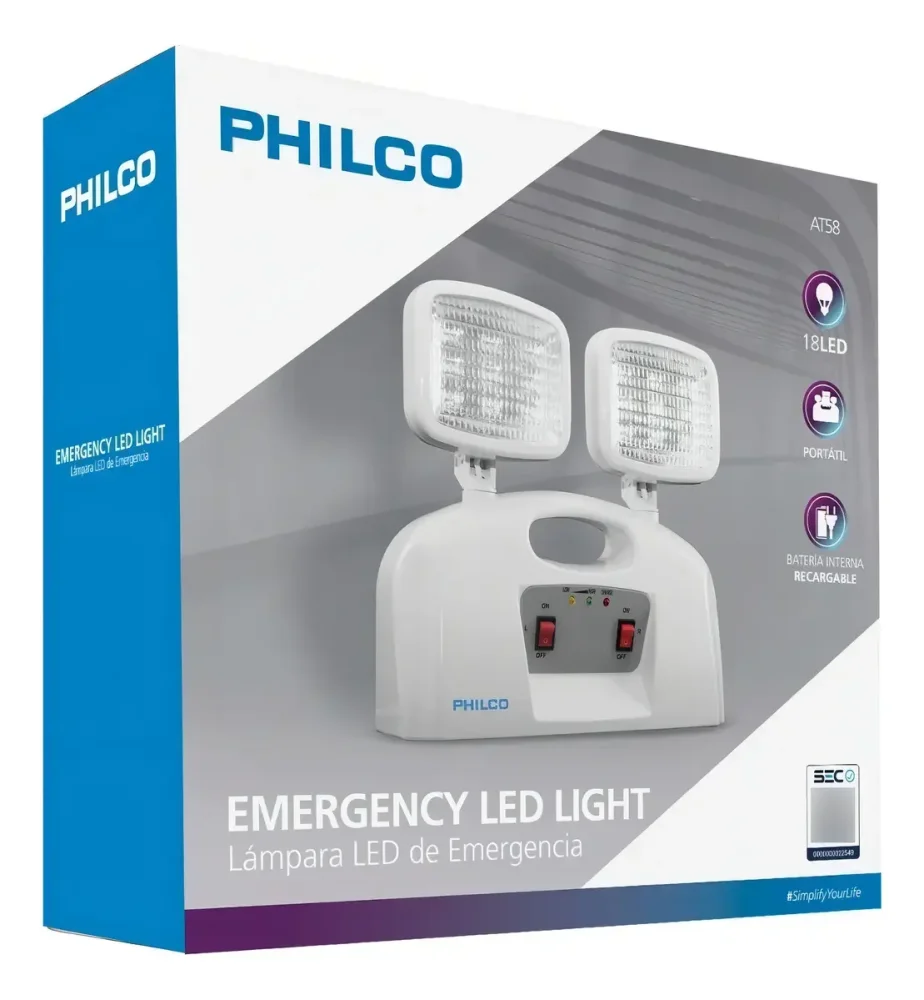 LAMPARA DE EMERGENCIA C/ 2 FOCOS AT58 PHILCO