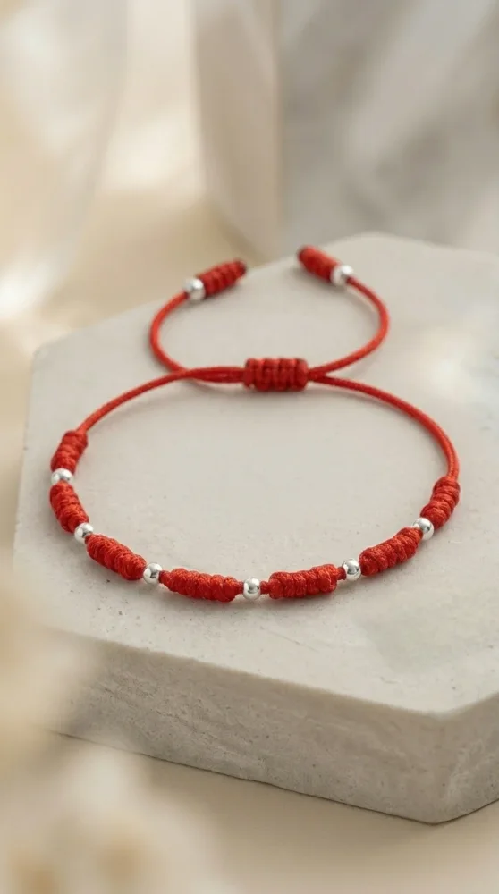 Pulsera de los 7 Nudos Hilo Rojo y Plata 925 - Protección Contra Mal de Ojo y Envidia