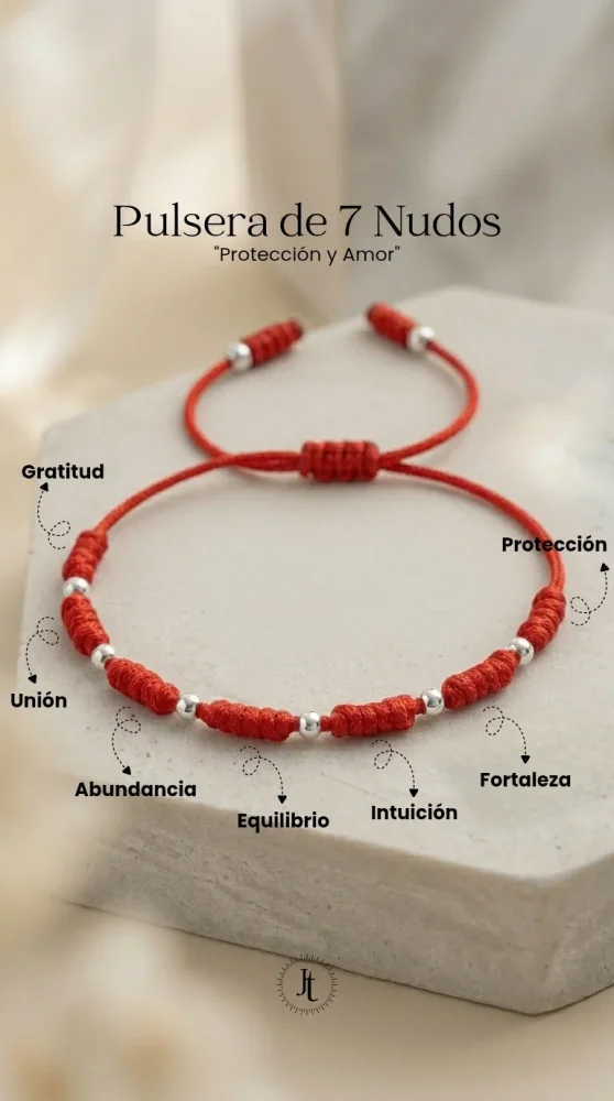 Pulsera de los 7 Nudos Hilo Rojo y Plata 925 - Protección Contra Mal de Ojo y Envidia