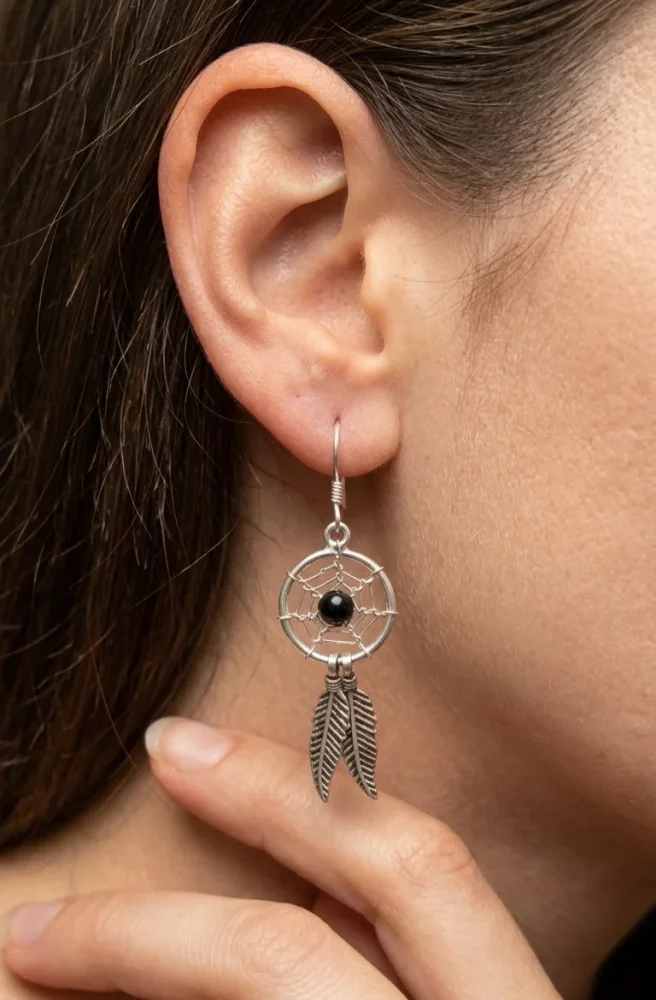 Aros Atrapasueños en Plata 925 con Ónix Negro (Amuleto de Protección y Fuerza)"
