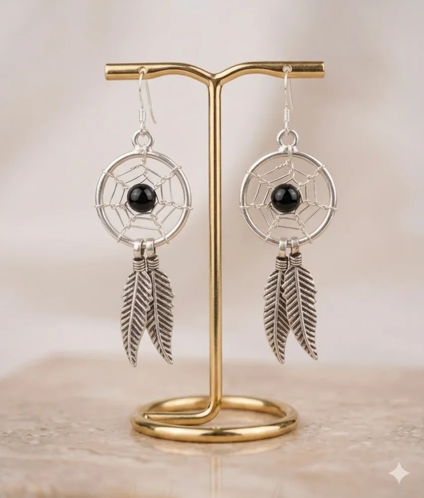 Aros Atrapasueños en Plata 925 con Ónix Negro (Amuleto de Protección y Fuerza)"