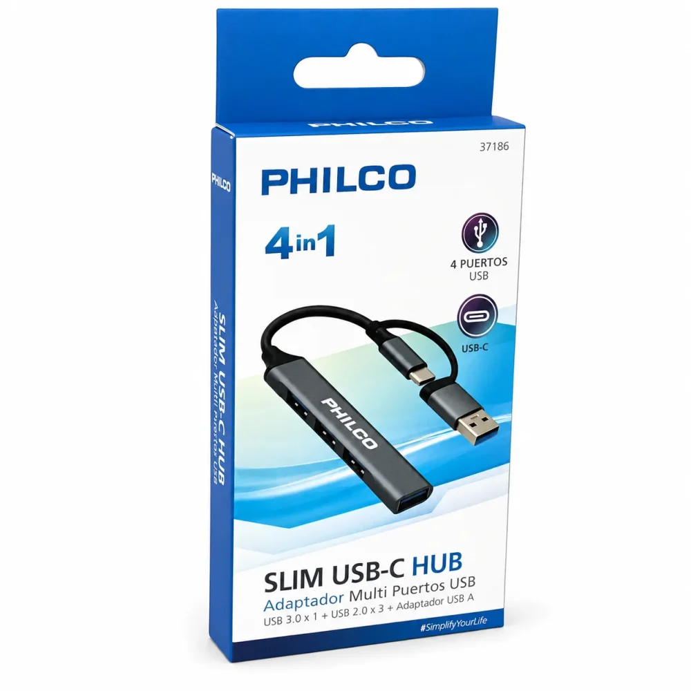 Hub 4 Puertos USB 3.0 A Tipo C (PC-SMARTPHONE) PHILCO 37186