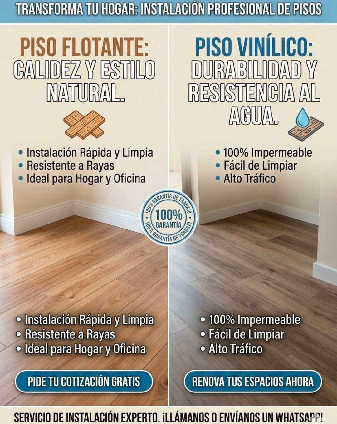Instalación de piso vinílico y/o flotante